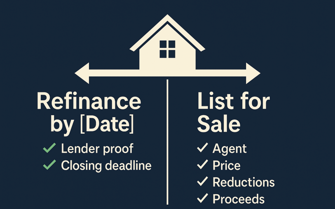 Want to keep the house after divorce? Great—unless your agreement says “refinance when able.” Here’s the airtight refinance + sale fallback clause that protects your credit and your peace.